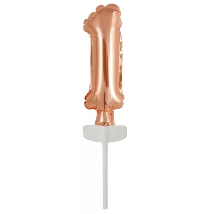 Топер за торта Rose Gold цифра 1, Фолиев балон, 13 см