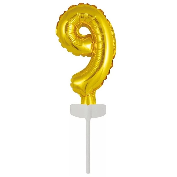 Балон за торта цифра "9", Фолио, Златист, 13 см