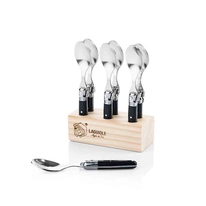 Set linguri Style de Vie Laguiole PREMIUM Line Mini Spoons, 6 piese, Negru/Argintiu