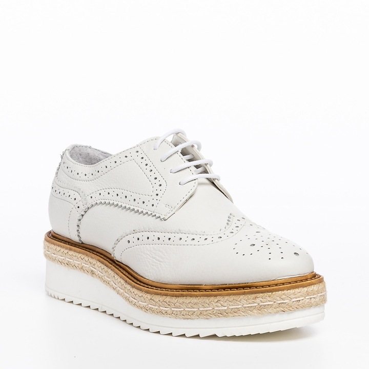 Pantofi dama, Oxford Midia, din piele, alb, Alb