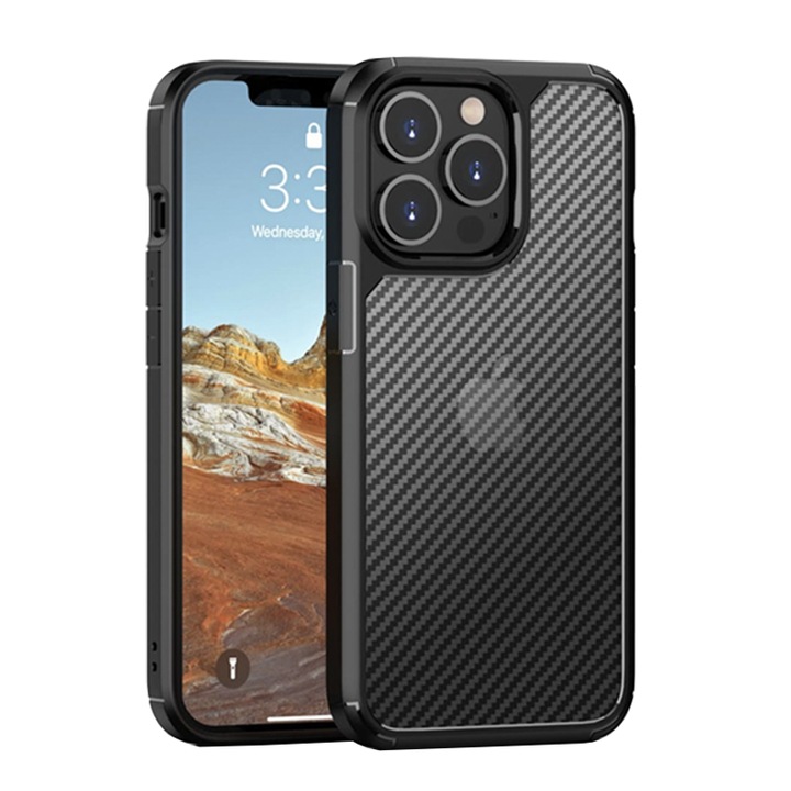 Калъф за Apple iPhone 15 Pro, Carbon Techsuit Design, Top Hybrid Shield, Ultra Protection, черен