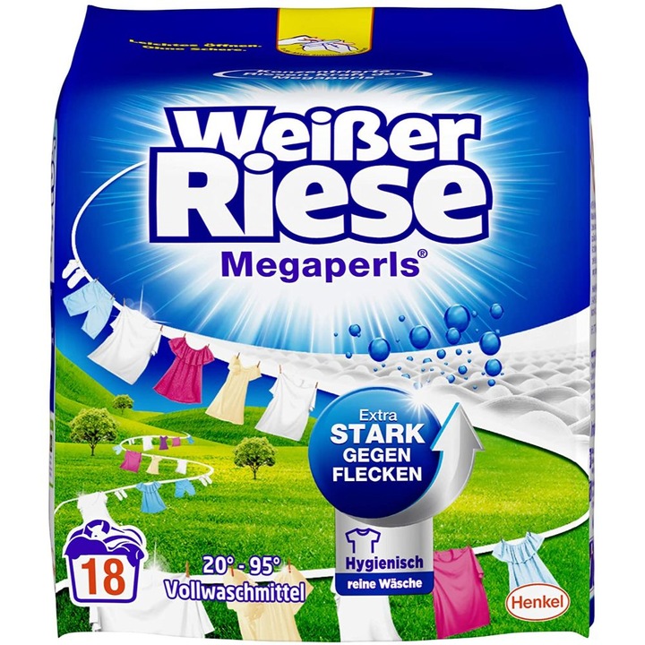 Detergent, Weiser Riese, mega perle, granule, pentru haine albe, 1.2825 kg