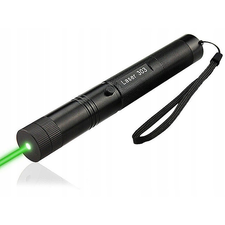 Laser Pointer Led Verde puternic, raza 1 km, 2 capete, negru