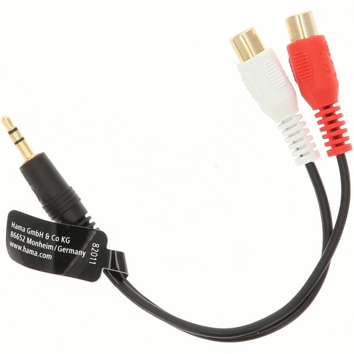 Адаптер Hama, аудио жак 3.5 mm, 2 x RCA гнездо, 0.1m, черен