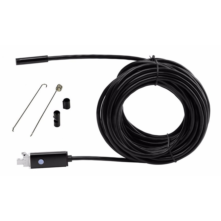 Camera endoscopica HD 2in1, pentru Android, PC, micro USB, 6 LED-uri, Color, zoom digital, impermeabila, cablu 10 m