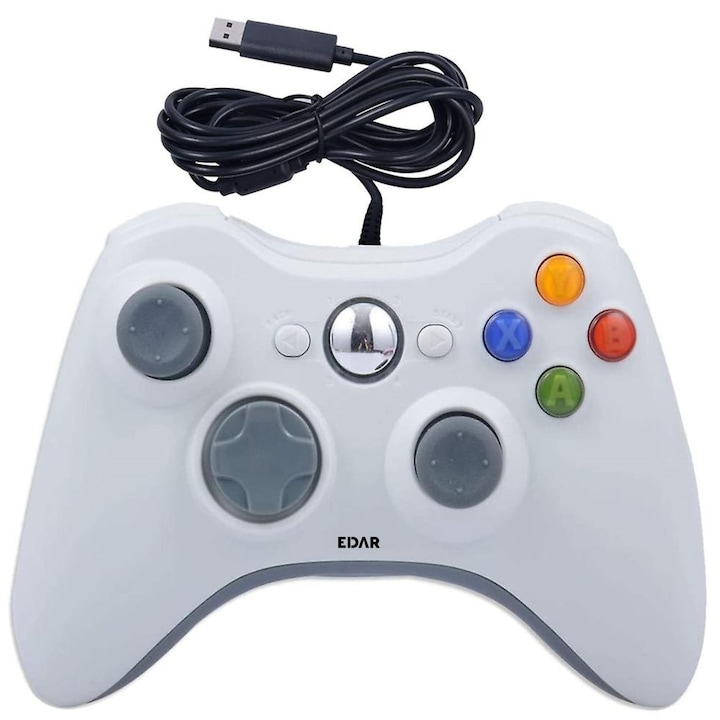 Геймпад джойстик EDAR, 360 контролер, Xbox, жичен, бял