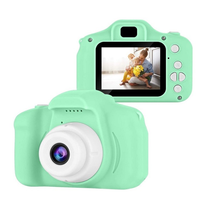 Дигитален детски фотоапарат STELS W390, Дигитална камера за снимки и видео, 8GB SD карта, Игри, Зелен