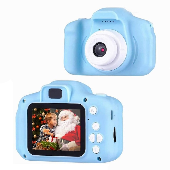 Дигитален детски фотоапарат STELS W390, Дигитална камера за снимки и видео, 8GB SD карта, Игри, Син