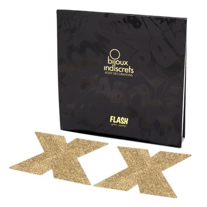 Bijoux Indiscrets Öntapadó mellbimbótapasz készlet, Újrafelhasználható, Univerzális, Aranyszín, 2 db