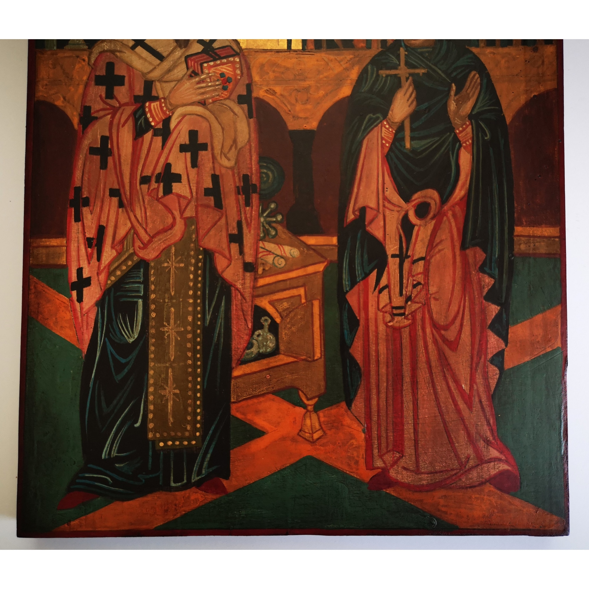 Православна икона на Св. Св. Киприян и Юстина, Ръчно рисувана, Дървена ...