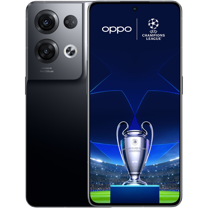 Pachet: OPPO UEFA Champions League - Telefon mobil OPPO Reno8 Pro, Dual SIM, 256GB, 8GB RAM, 5G, Glazed Black