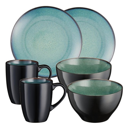 Serviciu de masa mic dejun Naval, Villa Italia, Pentru 2 persoane, 6 piese, Gresie ceramica, Negru/Verde