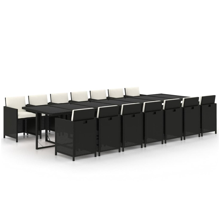 Set mobilier de exterior cu perne vidaXL, 15 piese, negru, poliratan, 70.6 kg 3095638