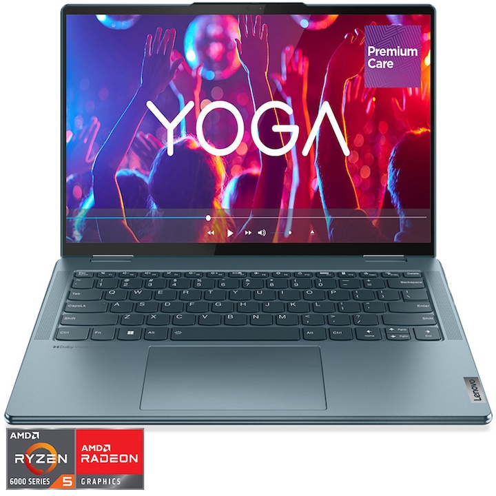 Laptop ultraportabil Lenovo Yoga 7 14ARB7 cu procesor AMD Ryzen™ 5 6600U pana la 4.50 GHz, 14", 2.2K, IPS, 16GB, 512GB SSD, AMD Radeon 660M Graphics, Windows 11 Home, Stone Blue, 3y on-site, Premium Care