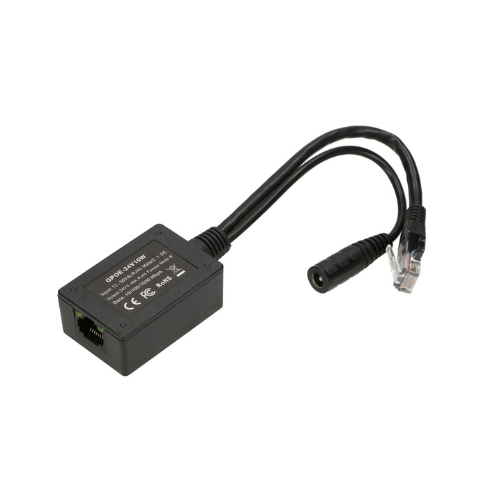 Invertor PoE Extralink, 1 port, intrare 1x 1000 Mb/s RJ45/Jack 10–24V, iesire 24V, converteste alimentarea PoE pentru echipamente care necesita tensiune 24V, transmisie stabila si fiabila, ideal pentru camere IP, access point-uri si aplicatii profesionale