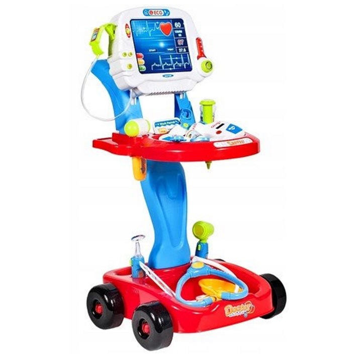 IdealStore Little Doctor Szerepjáték, Interaktív modell, különféle kiegészítőkkel és orvosi műszerekkel, hordozható, EKG panellel, ABS műanyag, Többszínű