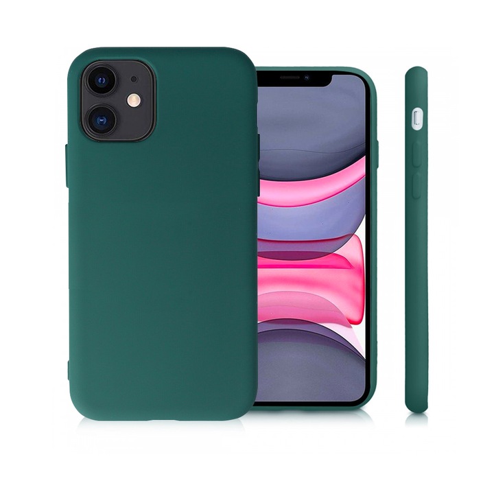 Husa Safe Flex compatibila cu iPhone 11, Comando Fonix, Design Slim flexibil, Interior captusit cu microfibra, Anti shock, Silicon moale, Textura cu finisaj mat/fin, Antiaderent, Verde inchis