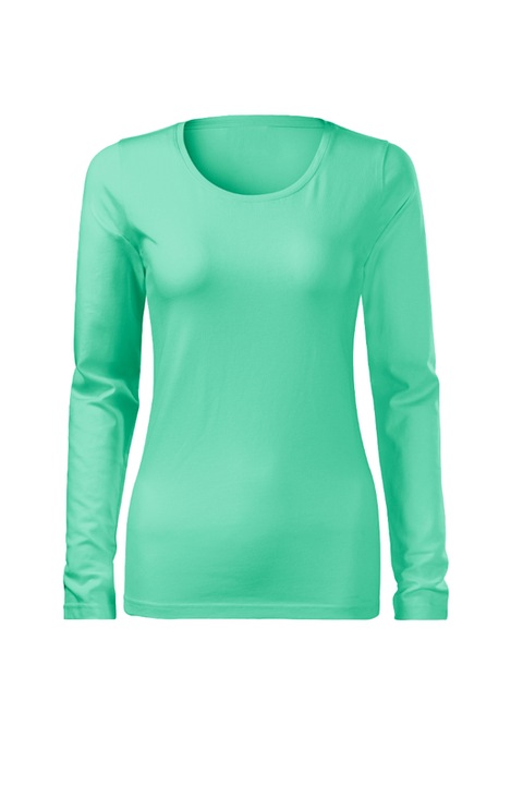 Bluza pentru femei, maneca lunga, Slim Fit, 95% Bumbac, Verde menta