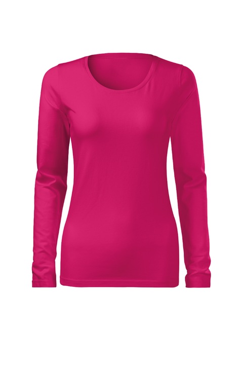 Bluza pentru femei, maneca lunga, Slim Fit, 95% Bumbac, Roz zmeuriu