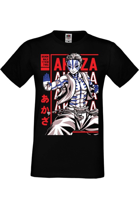 Férfi póló Anime Manga Japan Animation Comics Demon Slayer Kimetsu no Yaiba Tanjiro Nezuko Akaza Inosuke Mitsuri Rengoku Demon Slayer Akaza Japan Animation Comics J, Fekete