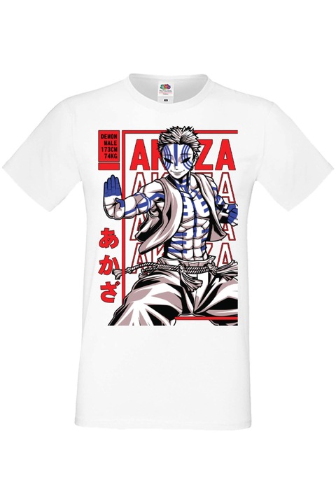 Férfi póló Anime Manga Japan Animation Comics Demon Slayer Kimetsu no Yaiba Tanjiro Nezuko Akaza Inosuke Mitsuri Rengoku Demon Slayer Akaza Japan Animation Comics J, Fehér