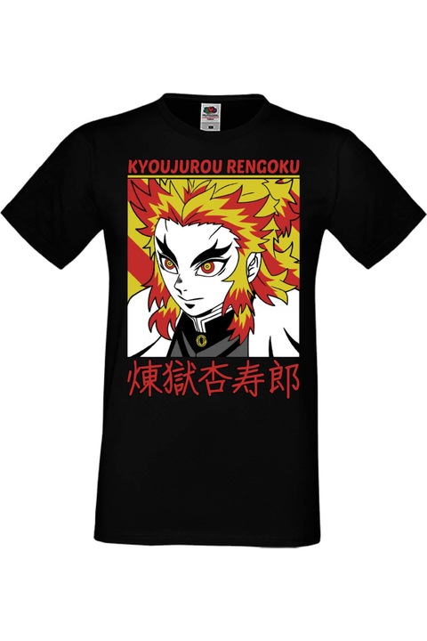 Férfi póló Anime Manga Japan Animation Comics Demon Slayer Kimetsu no Yaiba Tanjiro Nezuko Akaza Inosuke Mitsuri Rengoku Demon Slayer Kyojuro Rengoku 02 Japan Animation Comics J, Fekete