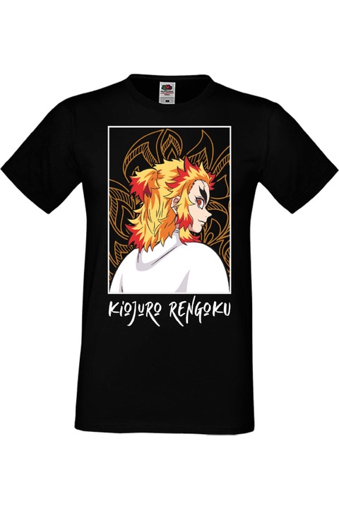Férfi póló Anime Manga Japan Animation Comics Demon Slayer Kimetsu no Yaiba Tanjiro Nezuko Akaza Inosuke Mitsuri Rengoku Demon Slayer Kyojuro Rengoku 03 Japan Animation Comics J, Fekete