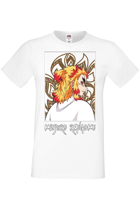 Férfi póló Anime Manga Japan Animation Comics Demon Slayer Kimetsu no Yaiba Tanjiro Nezuko Akaza Inosuke Mitsuri Rengoku Demon Slayer Kyojuro Rengoku 03 Japan Animation Comics J, Fehér