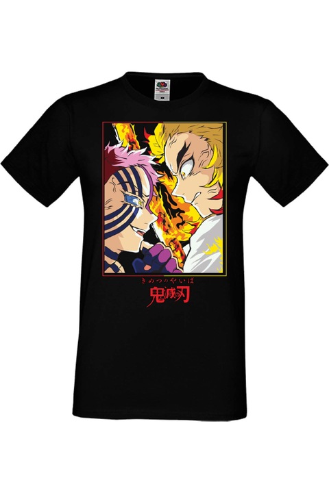 Férfi póló Anime Manga Japan Animation Comics Demon Slayer Kimetsu no Yaiba Tanjiro Nezuko Akaza Inosuke Mitsuri Rengoku Demon Slayer Rengoku VS Akaza Japan Animation Comics J, Fekete