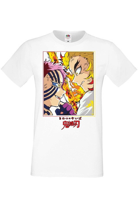 Férfi póló Anime Manga Japan Animation Comics Demon Slayer Kimetsu no Yaiba Tanjiro Nezuko Akaza Inosuke Mitsuri Rengoku Demon Slayer Rengoku VS Akaza Japan Animation Comics J, Fehér