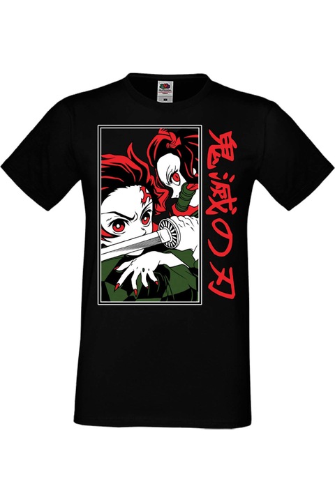 Férfi póló Anime Manga Japan Animation Comics Demon Slayer Kimetsu no Yaiba Tanjiro Nezuko Akaza Inosuke Mitsuri Rengoku Demon Slayer Tanjiro Nezuko Fighting Japan Animation Comics J, Fekete