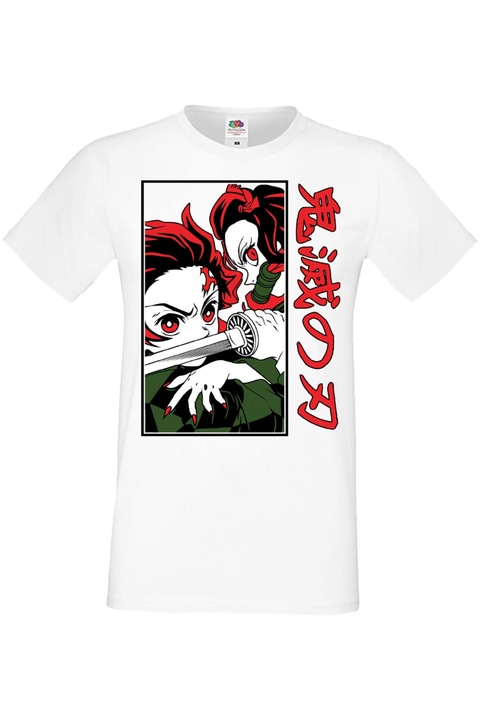 Férfi póló Anime Manga Japan Animation Comics Demon Slayer Kimetsu no Yaiba Tanjiro Nezuko Akaza Inosuke Mitsuri Rengoku Demon Slayer Tanjiro Nezuko Fighting Japan Animation Comics J, Fehér