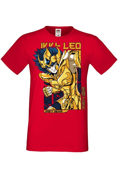 Tricou barbati Manga Anime Heroes Tralala Saint Seiya Leo Aiolia 01 Japan Animation, Rosu, 3XL