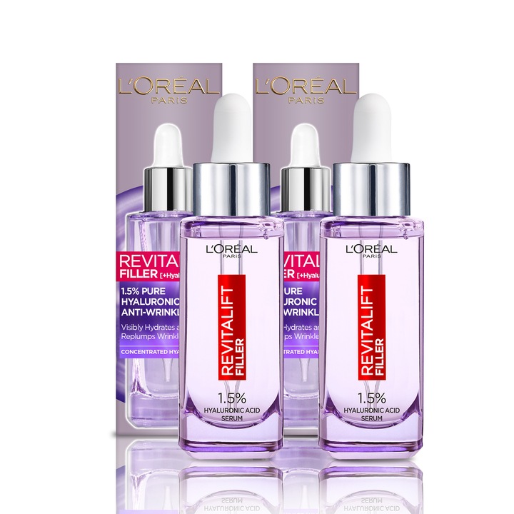 Комплект L'Oreal Paris: 2x Серум против бръчки Revitalift Filler, С 1,5% чиста хиалуронова киселина, 30 мл