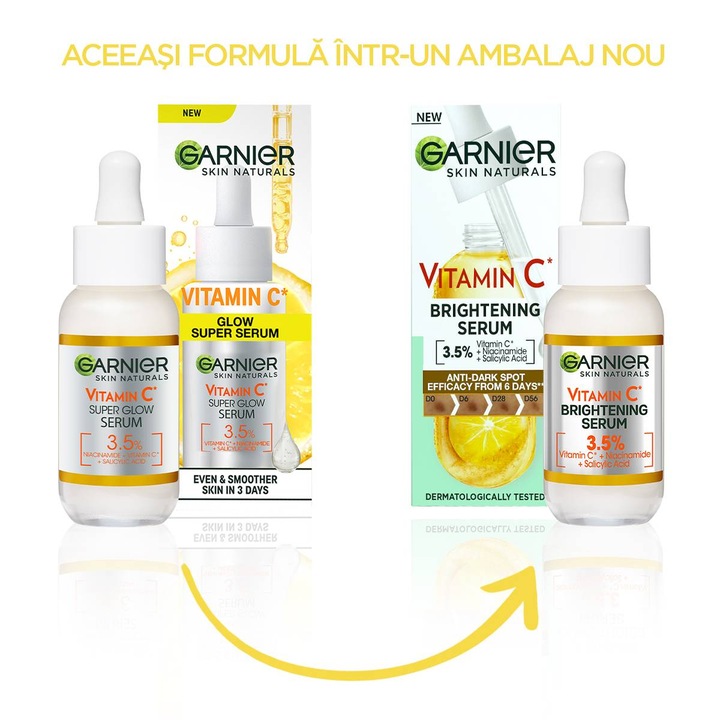Комплект Garnier: Серум с витамин С, За сияен тен, 30 мл + Серум с ...