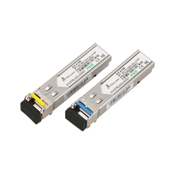 Комплект SFP модули, Extralink, 2 броя, 1.25G, WDM, 1310/1550 nm, SM, 3 км, LC, Сребрист