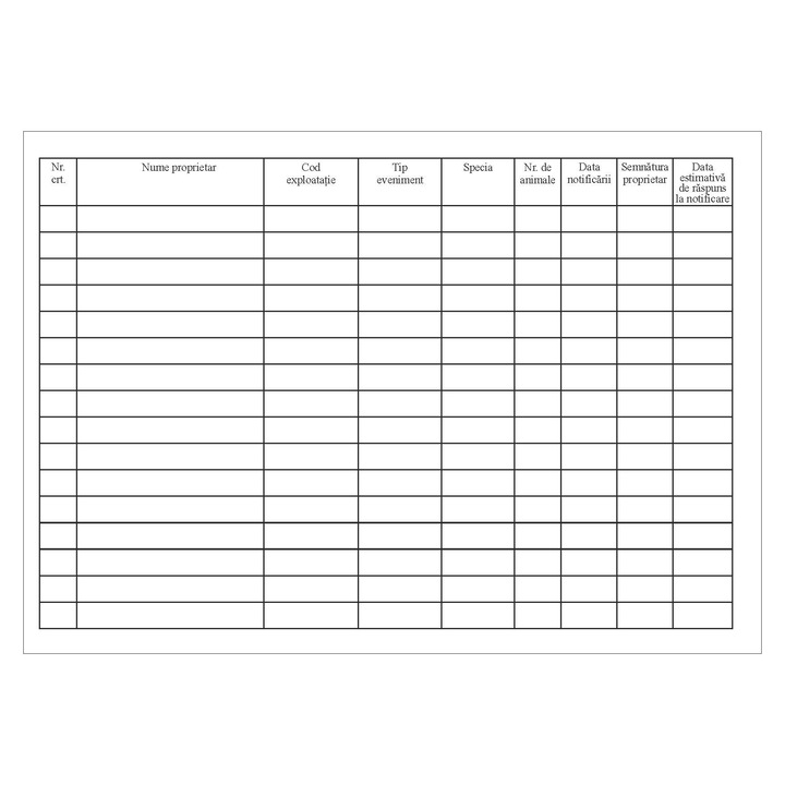 Registru notificare pentru proprietarii de animale, format A4, 100 file, uz veterinar