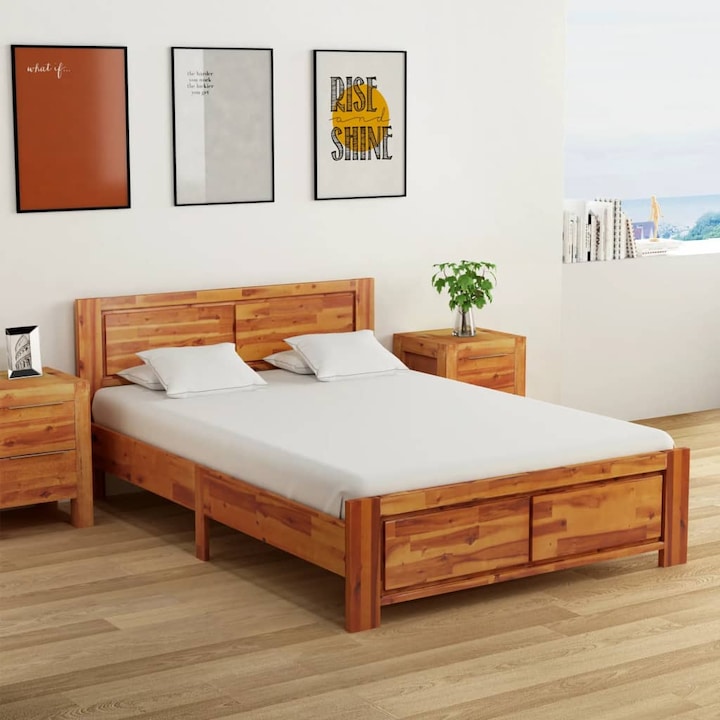 Cadru de pat dublu, Confortabil si Modern, 140 x 200 cm, lemn masiv de acacia, Mobilier CHIC55152680