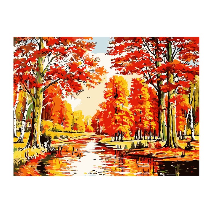 Kit pictura dupa numere Foska - Toamna, 40 x 50cm, Multicolor