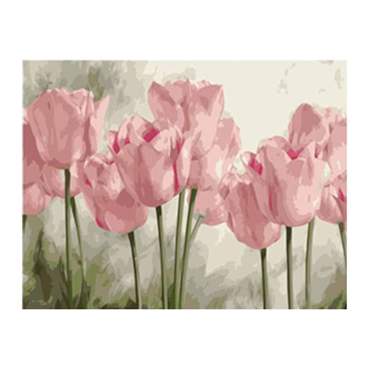 Kit de vopsea cu numere, Foska, Lalele, 40 x 50 cm, Roz/Verde