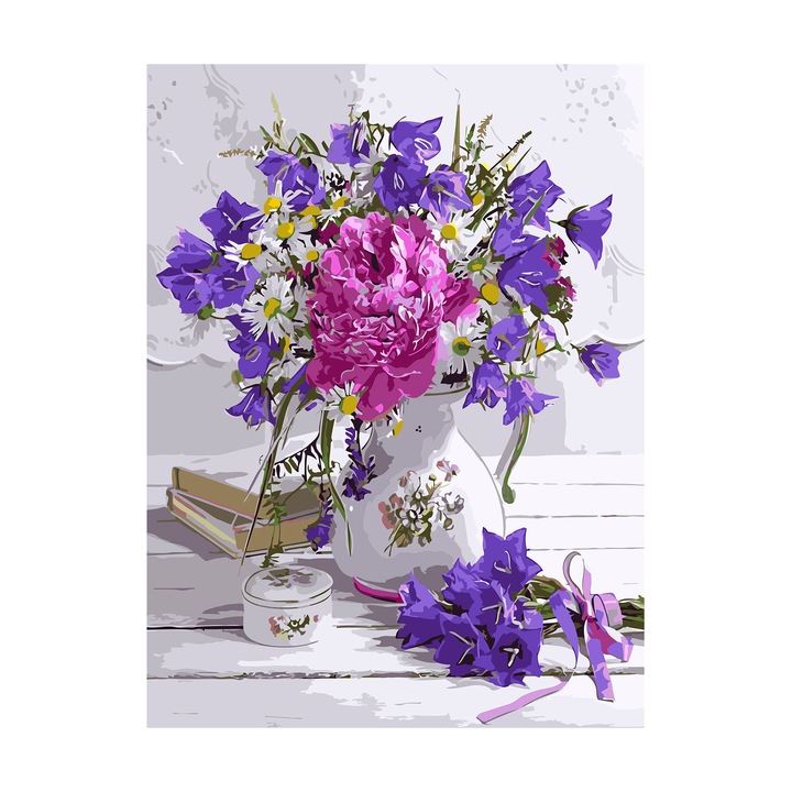 Kit pictura dupa numare, Foska, Flori, 40 x 50 cm, Multicolor