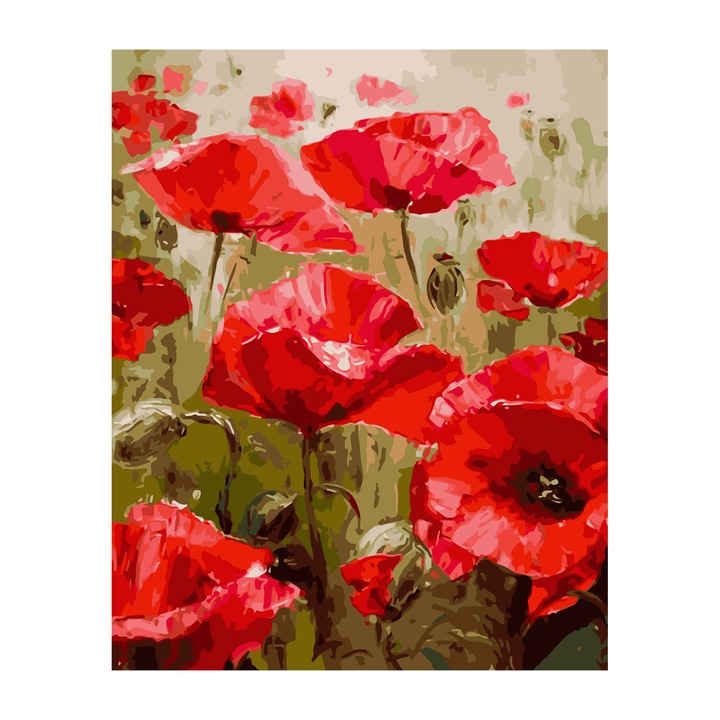 Kit de vopsea cu numere, Foska, Maci, 40 x 50cm, Rosu