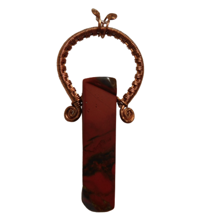 Pandantiv, unisex, ring din cupru si jasp rosu