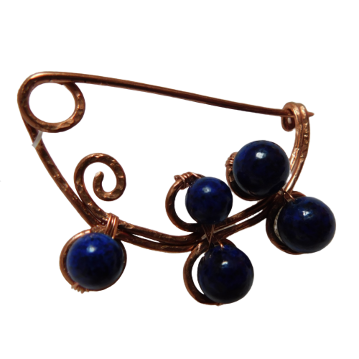 Brosa de dama din cupru, crenguta cu lapis lazuli