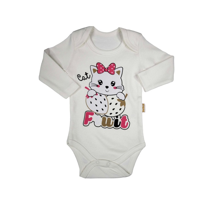 Body Cu Maneca Lunga "Pisicuta" Bebelusi Fetite 100% Bumbac, Alb