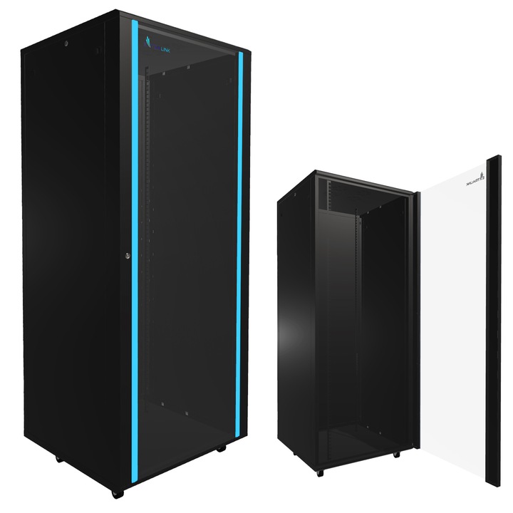 Стоящ шкаф за монтаж на стойка Extralink 42U 800x800 черен, Rackmount cabinet, сървърен шкаф, свободностоящ, вентилиран, перфорирани врати, управление на кабели, 19 инча, здрава конструкция, IT и дейта център, професионални мрежи