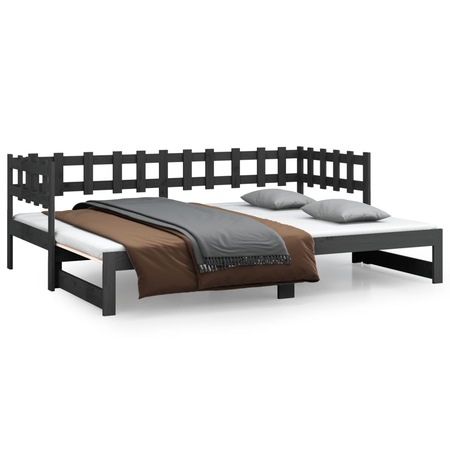 Pat de zi extensibil vidaXL, gri, 2x(90x190) cm, lemn masiv de pin
