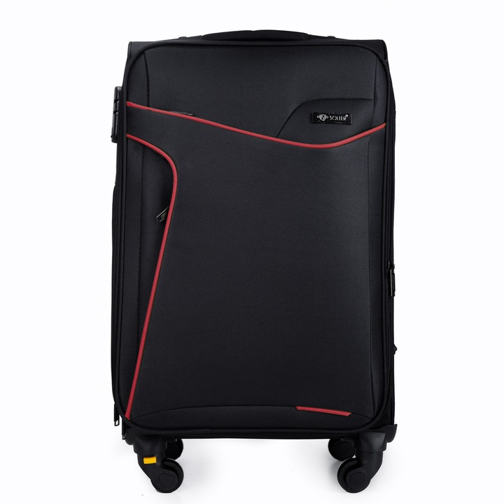 Куфар Solier STL1651, Материален куфар, XL капацитет, 94L, черен червен