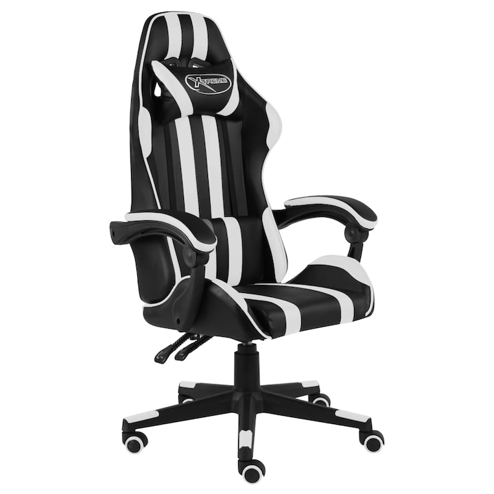 Геймърски стол vidaXL, Изкуствена кожа, Черно и бяло, 62 x 69 x (115-130) см