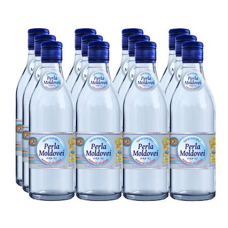 Cutie 12 x Apa natural alcalina Perla Moldovei 0,33l, Sticla, pH 8,8 - 9,1